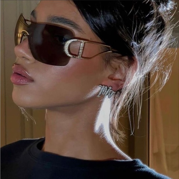 RARE🌹Authentic DIOR rimless brown Gold Swarovski sunglasses Vintage - Picture 2 of 12